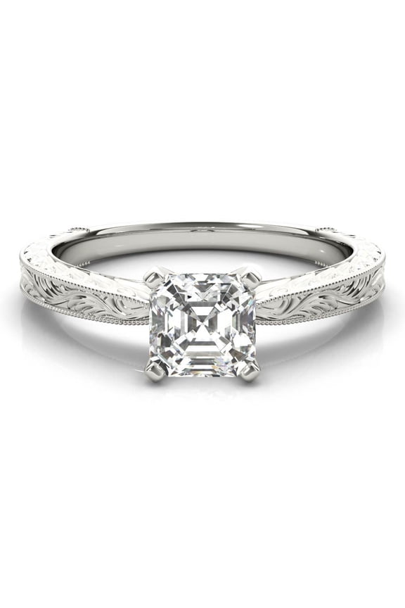 2.02 Ct Asscher Cut Vintage Engagement Ring - Solitaire Prong Setting - Lab-Created Simulated Diamond - 14K White Gold Plated - Timeless Wedding Ring for Women - Ideal Gift for Her