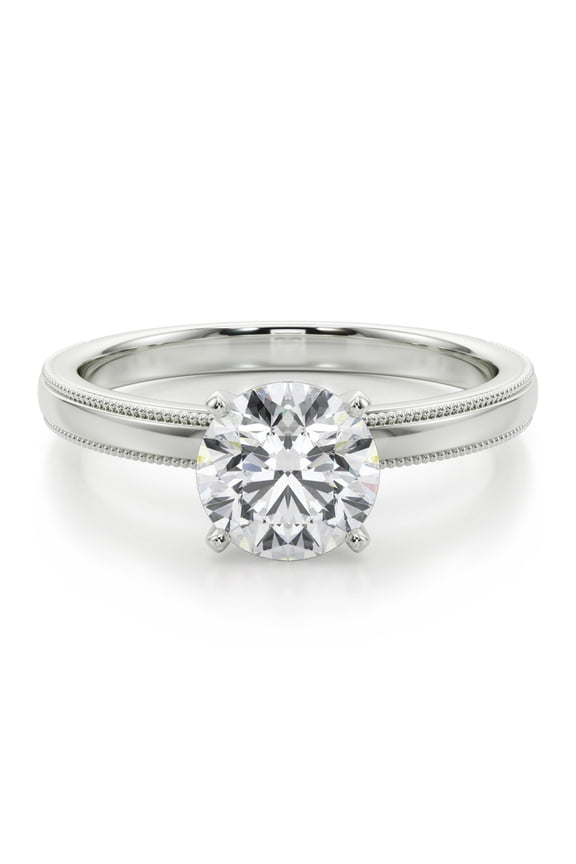 2.02 Ct Brilliant Round Cut Diamond Engagement Ring for Women's - Lab-Created Simulated Diamonds with 14K White Gold Plated Bead Ball Shank - Wedding & Anniversary Rings for Women's