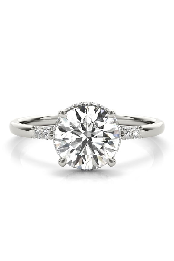 2.02 Ct Brilliant Round Cut Diamond Rings - Hidden Halo Solitaire with Accent Stones - Lab-Created Diamond Engagement Rings - 14K White Gold Plated Wedding Rings - Ideal Proposal Gifts