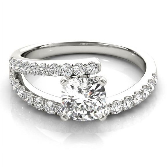Lina Jewel 2.02 Ct Cushion Cut Diamond Solitaire with Accent Ring for Women's - Lab-Created Engagement Ring for Women's - 14K White Gold Plated Wedding Ring with Split Shank Design & Accent