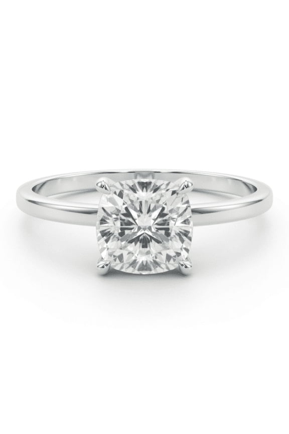 2.02 Ct Cushion Cut Solitaire Diamond Ring - Prong Setting Engagement Ring for Women - Lab-Created Simulated Diamond in 14K White Gold Plated - Perfect Gift for Weddings or Anniversaries