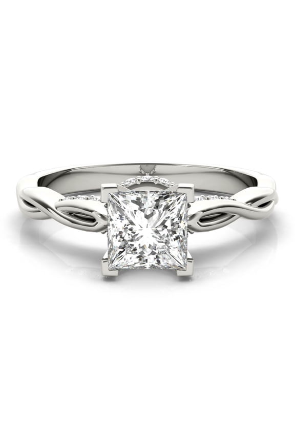 2.02 Ct Excellent Princess Cut Diamond Ring - Lab-Created Diamond in 14K White Gold Plated - Infinity Cross Over Twisted Setting Engagement Wedding Ring for Her - Ideal for Gifting
