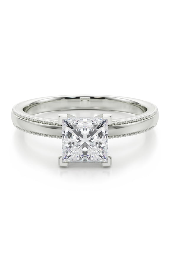 2.02 Ct Princess Cut Diamond Engagement Ring for Women's - Lab-Created Simulated Diamond with 14K White Gold Plated Bead Ball Shank - Solitaire Wedding Ring for Women - Ideal Gift for Her