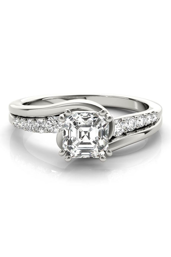 2.13 Ct Asscher Cut Diamond Bypass Eternity Ring - 14K White Gold Plated - Engagement Wedding Ring for Women - Lab-Created Simulated Diamond - Bypass Swirl Design Proposal Gift for Her