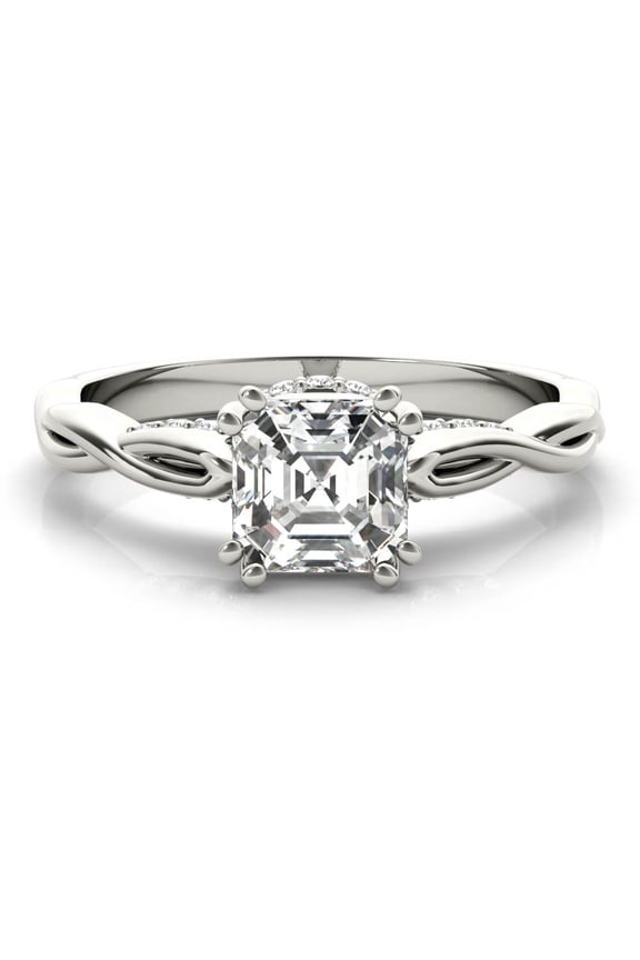 2.13 Ct Asscher Cut Solitaire Engagement Ring for Women's - Lab-Created Simulated Diamond - 14K White Gold Plated - Bypass Design for Women - Wedding Ring - Bridal Jewelry - Gift for Her