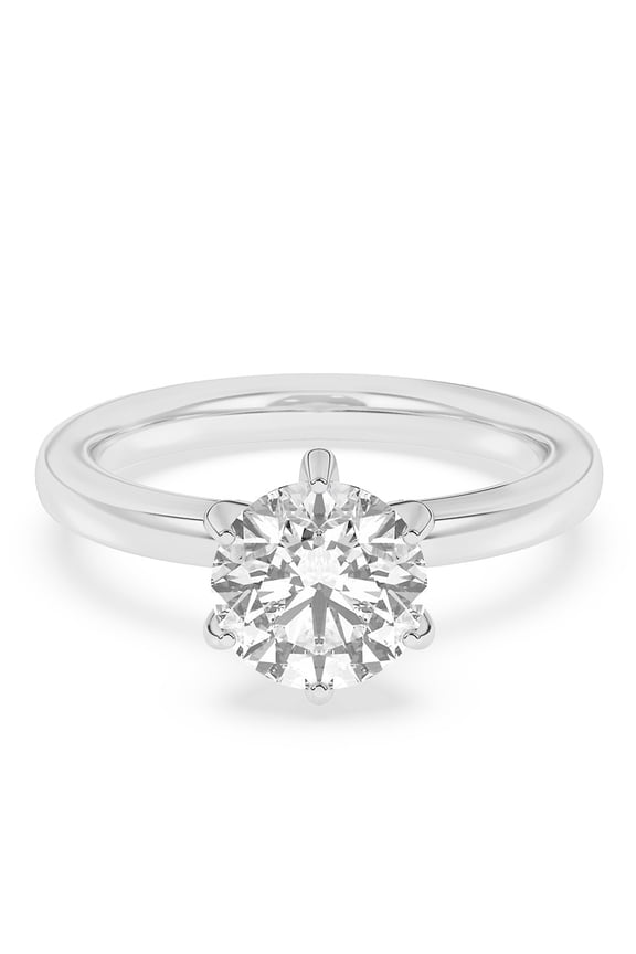 2.13 Ct Brilliant Round Cut Women's Engagement Wedding Ring - Solitaire with Accent Diamond Design - Lab-Created Simulated Diamond - 14K White Gold Plated - Anniversary Ring for Women's