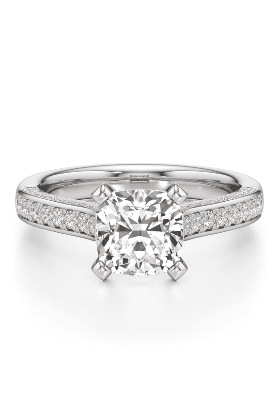 2.13 Ct Cushion Cut Engagement Solitaire with Accent Ring - 14K White Gold Plated Hidden Diamond Halo Rings - Engagement Proposal Gift - Lab-Created Simulated Diamond Wedding Jewellery