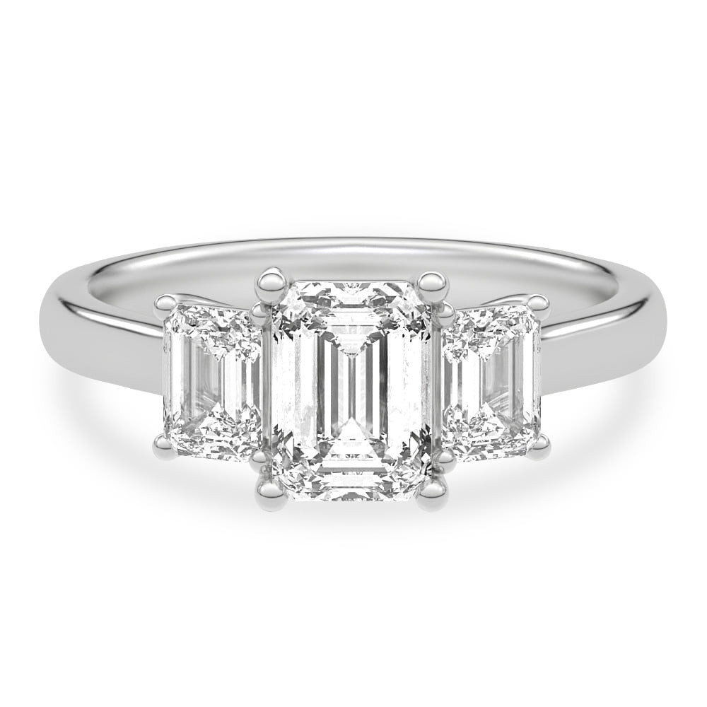 Lina Jewel Emerald Cut Engagement Wedding Trilogy Ring for Women - 3 Stone Solitaire with Accent Diamond Ring - 2.13 Ct Lab-Created Simulated Diamond - 14K White Gold Plated - Casual Daily Wear Ring