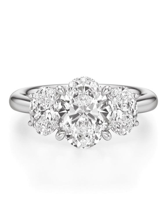 2.13 Ct Oval Cut Engagement Solitaire with Accent Ring - 14K White Gold Plated Trilogy 3 Stone Wedding Engagement Rings - Lab-Created Simulated Diamond - Perfect Surprise Engagement Gift