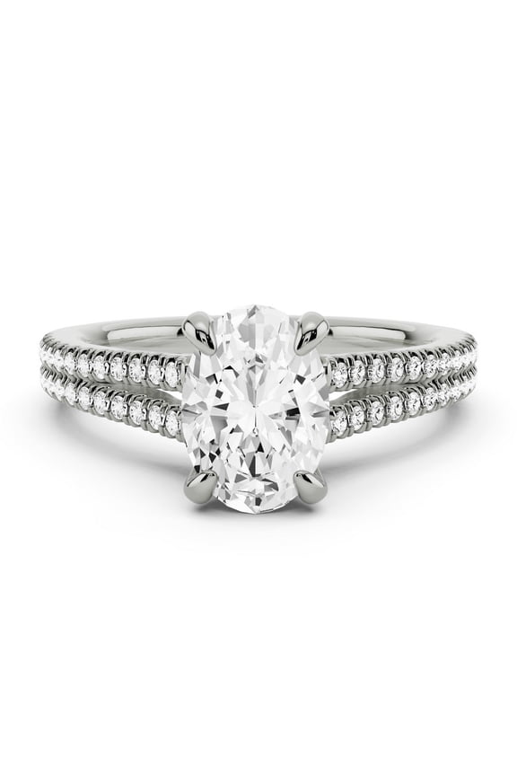 2.13 Ct Oval Cut Lab-Created Diamond Ring - Split Shank Eternity Two Band Engagement Wedding Ring for Women - 14K White Gold Plated Setting - Ideal for Engagement or Special Gift
