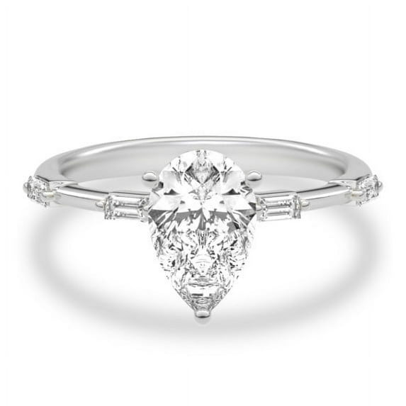 Lina Jewel - 2.13 Ct Pear Cut Solitaire Engagement Ring - 14K White Gold Plated - Lab-Created Simulated Diamond - Prong Setting - Ideal Proposal or Wedding Gift - Special Occasion Jewelry for Women