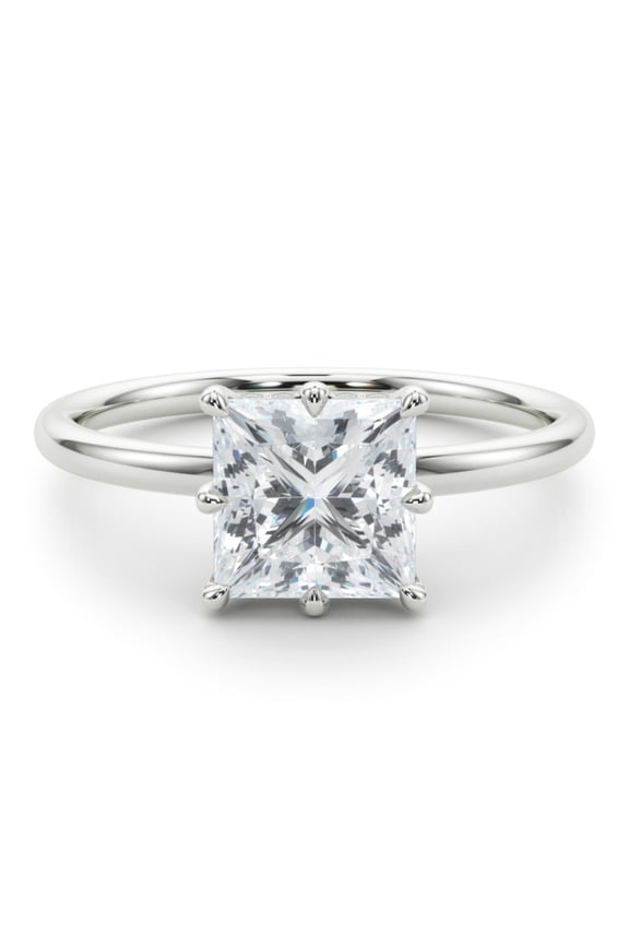 2.13 Ct Princess Cut Hidden Double Halo Engagement Ring for Women's - Lab-Created Simulated Diamond - 14K White Gold Plated - Prong Setting Wedding Rings for Women's - Anniversary Gifts