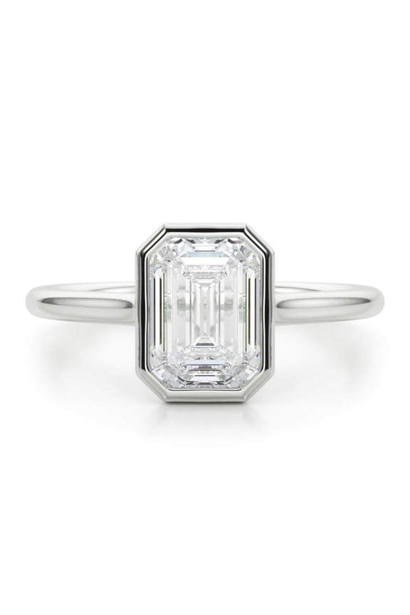 2.24 Ct Emerald Cut Engagement Ring for Her - Bezel Setting 14K White Gold Plated Ring - Lab-Created Simulated Diamond for Women - Ideal Proposal or Wedding Ring - Elegant Gift for Her