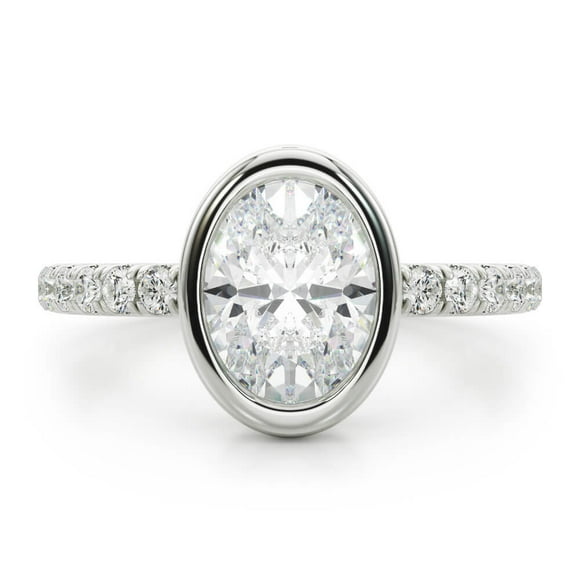 2.24 Ct Excellent Oval Bezel Solitaire Diamond Engagement Ring - Lab-Created Simulated Diamond with Accent Stones for Women's - 14K White Gold Plated Wedding Ring - Ideal Gift for Her