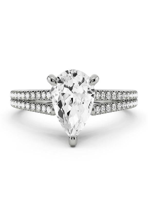 2.24 Ct Excellent Pear Cut Diamond Ring - Split Shank Eternity Engagement Ring - Lab-Created Simulated Diamond with Accent Stones in 14K White Gold Plated Setting - Ideal for Anniversary