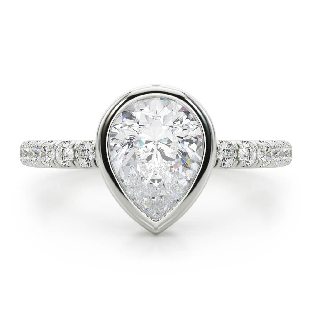 Lina Jewel 2.24 Ct Excellent Pear-Shaped Bezel Diamond Engagement Ring - Lab-Created Simulated Solitaire with Accent Stones for Women - 14K White Gold Plated Wedding Band - Perfect for Gift Giving