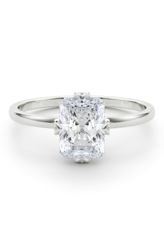2.24 Ct Excellent Radiant Cut Hidden Diamond Ring - Solitaire Engagement Ring - Lab-Created Simulated Diamond with Accent Diamonds - 14K White Gold Plated - Perfect Wedding Proposal Ring