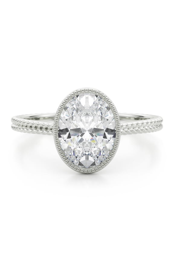 2.24 Ct Oval Cut Bead Ball Halo Diamond Rings - Lab-Created Simulated Diamond - 14K White Gold Plated - Engagement & Wedding Rings for Women's - Perfect Proposal or Anniversary Gifts