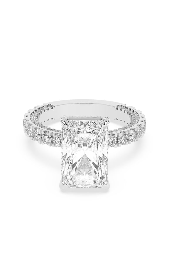 2.24 Ct Radiant Cut Diamond Solitaire Engagement Ring - 14K White Gold Plated Metal - Wedding Band with Hidden Halo and Accent Stones for Women - Classic Bridal Jewelry for Engagement