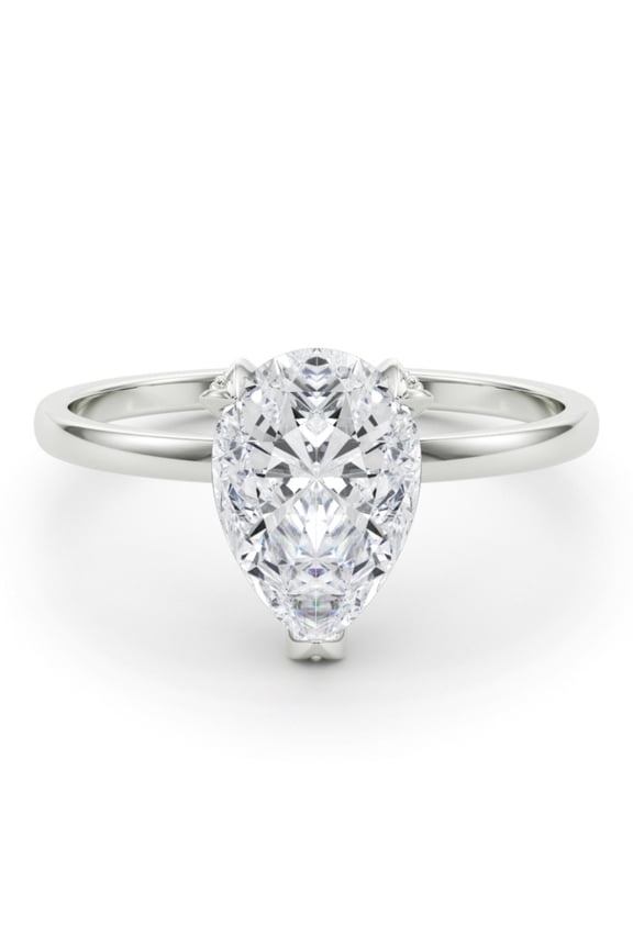 2.34 Ct Excellent Pear Cut Hidden Diamond Ring - Solitaire Engagement Ring with Accent Diamonds - Lab-Created Simulated Diamond - 14K White Gold Plated - Perfect Wedding Ring for Women