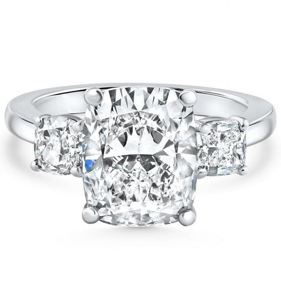 Lina Jewel 2 Ct Cushion Cut Lab Created Diamond Prong Set Ring – 14K White Gold Plated – Past Present Future Wedding Set – Forever Ring for Her