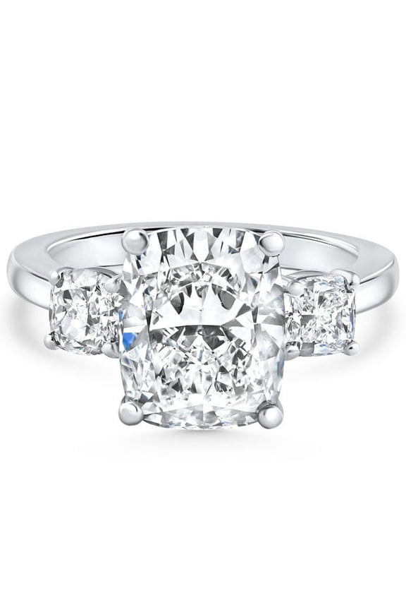 2 Ct Cushion Cut Lab Created Diamond Prong Set Ring – 14K White Gold Plated – Past Present Future Wedding Set – Forever Ring for Her