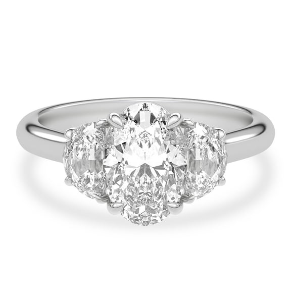Lina Jewel 3 Stone Oval Engagement Trilogy Ring - Women's Wedding Ring with 2.24 Ct Lab-Created Diamonds - 14K White Gold Plated Solitaire Design with Accent Diamonds - Bridal Jewelry for Engagement