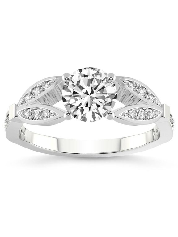 Chic 1.4 Ct Round Cut Diamond Engagement Ring - Lab Simulated Stone in 14K White Gold Plated - Prong Set Statement Jewelry for Women's