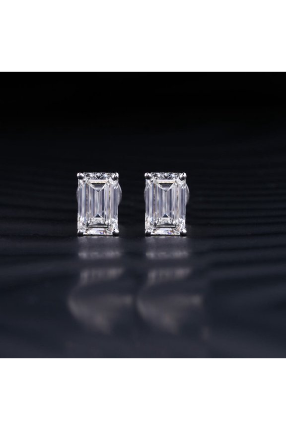 Classic Stud Engagement Earrings for Women 2.24 Ct Emerald Cut Lab-Created Diamond 14K White Gold Plated Earrings Timeless Bridal Jewelry for Engagement Events