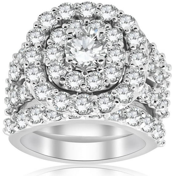 Lina Jewel Double Halo 1 Ct Round Cut Eternity Diamond Ring for Her - Lab-Created Simulated Diamond - Stunning 14K White Gold Plated - Romantic Celebration Ring