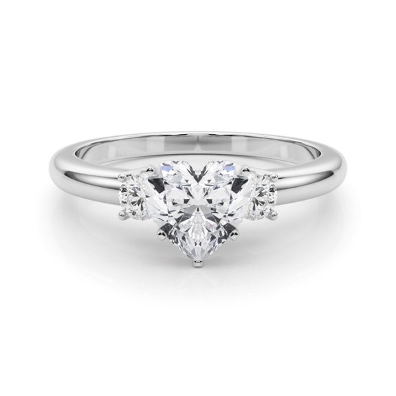Lina Jewel Heart Cut Solitaire Engagement Ring in 14K White Gold Plated - 2.13 Ct Lab-Created Diamond Trilogy 3 Stone Wedding Ring for Women's - Accent Diamond Bridal Jewelry for Engagements