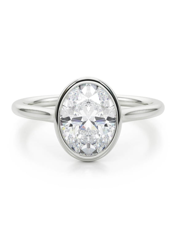 Oval Cut Bezel Setting Engagement Ring for women's - 2.13 Ct Lab-Created Simulated Diamond - 14K White Gold Plated - Wedding Ring for Women - Ideal Gift for Engagement or Special Occasion