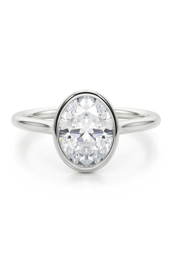 Oval Cut Bezel Setting Engagement Ring for women's - 2.13 Ct Lab-Created Simulated Diamond - 14K White Gold Plated - Wedding Ring for Women - Ideal Gift for Engagement or Special Occasion
