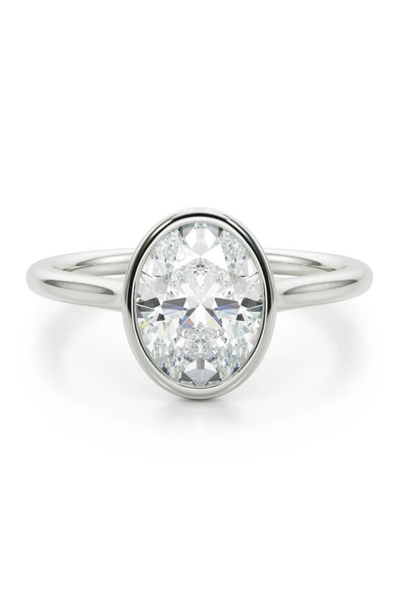 Oval Cut Bezel Setting Engagement Ring for women's - 2.13 Ct Lab-Created Simulated Diamond - 14K White Gold Plated - Wedding Ring for Women - Ideal Gift for Engagement or Special Occasion