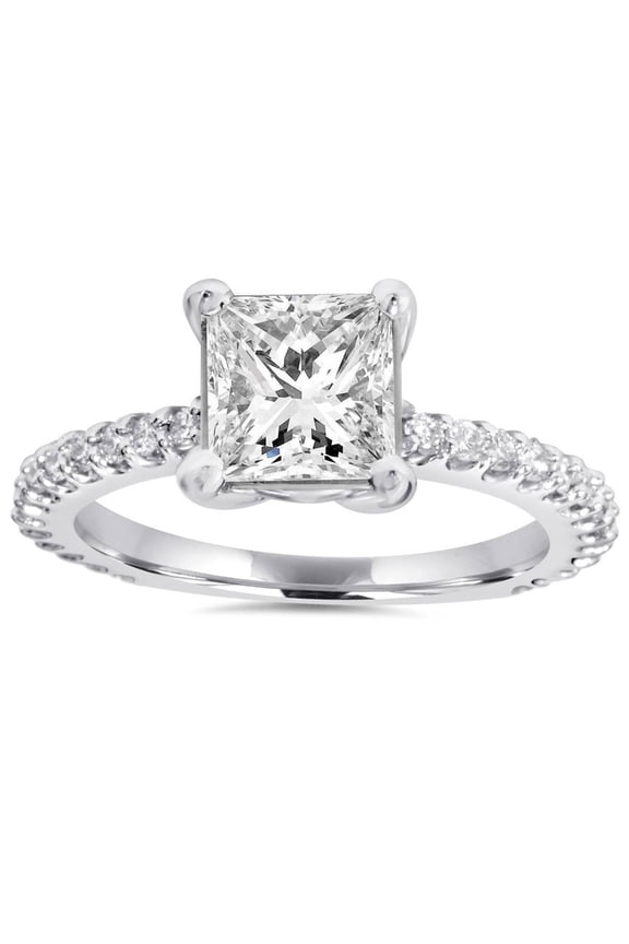 Princess Cut 2 Ct Lab Created Diamond Ring - Stamped 14K White Gold Plated Engagement Ring - Forever Diamond Jewellery - Silver Ring Sets