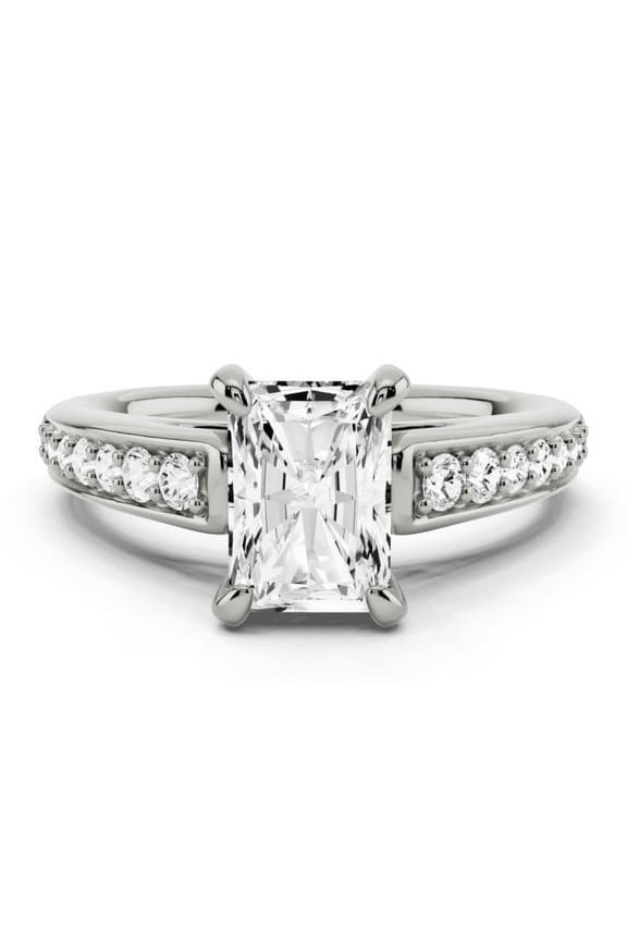 Radiant Cut Solitaire Engagement Ring for Her - 1.81 Ct Lab-Created Simulated Diamond with Accent Stones - Wedding Band for Women - Prong Setting Eternity Ring for Casual & Daily Wear