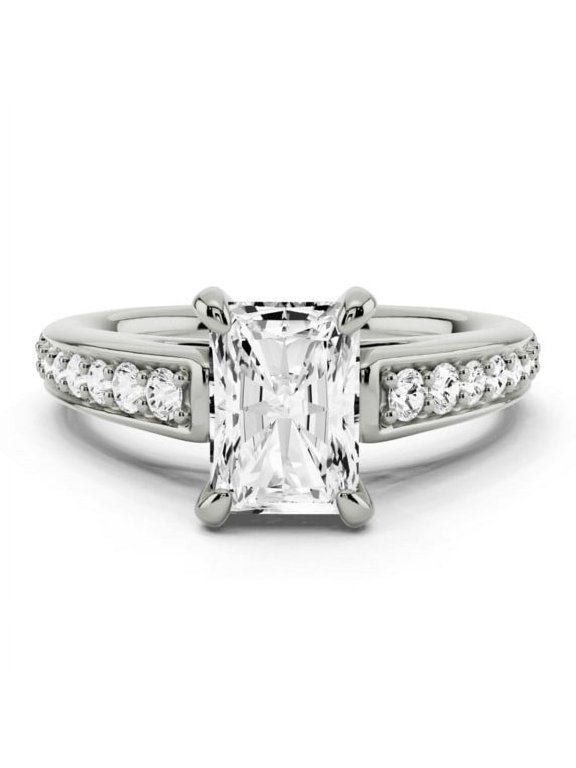 Radiant Cut Solitaire Engagement Ring for Her - 1.81 Ct Lab-Created Simulated Diamond with Accent Stones - Wedding Band for Women - Prong Setting Eternity Ring for Casual & Daily Wear