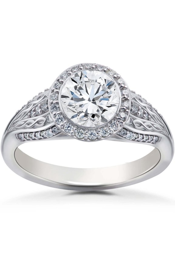 Round Cut 1.8 Ct VVS1/D Lab Simulated Diamond Rings - 14K White Gold Plated Wedding Rings - Halo Style Simple Engagement Jewelry - Bridesmaid Diamond Ring