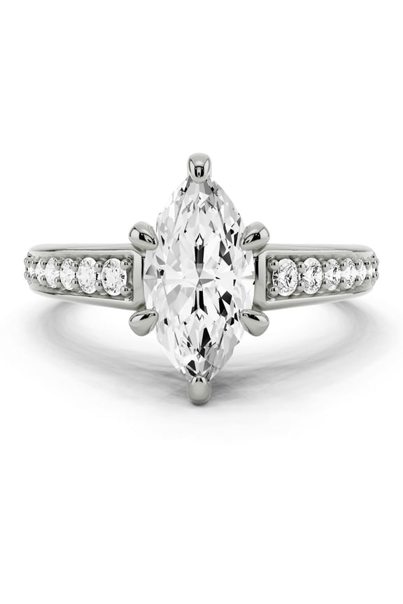 Super 2.13 Ct Marquise Cut Diamond Solitaire Ring for Women's - 14K White Gold Plated Lab-Created Simulated Diamond - Engagement & Wedding Band - Daily Wear & Proposal Ring for Women's