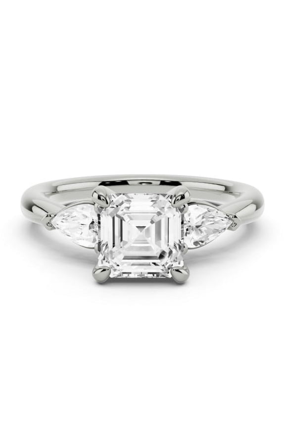 ry 1.81 Ct Asscher Cut Engagement Rings for Women's - 3 Stone Wedding Moissanite Rings - 14K White Gold Plated - Moissanite - Ideal for Proposal & Wedding Gifts for Her