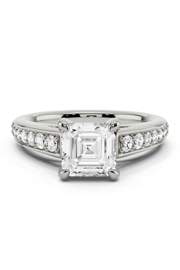 ry 1.92 Ct Asscher Cut Moissanite Solitaire Ring with Accent Stones - Moissanites Rings for Her - Engagement & Wedding Ring - Eternity Band & Daily Casual Wear for Women's
