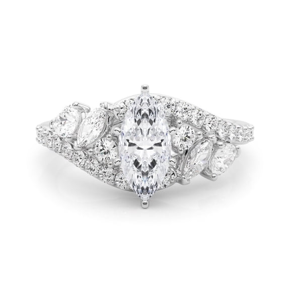 Lina Jewelry 1.92 Ct Excellent Marquise Cut Moissanite Bypass Eternity Ring for Her - Solitaire with Accent Moissanite - 14K White Gold Plated Setting - Unique Engagement Ring for Her
