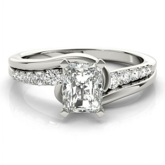Lina Jewelry 1.92 Ct Radiant Cut Moissanite Bypass Eternity Ring - Engagement Wedding Rings - 14K White Gold Plated - Moissanite - Bypass Swirl Classic Design Proposal Ring Gifts