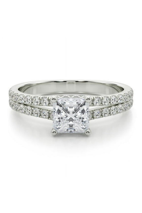 ry 14K White Gold Plated 1.81 Ct Princess Cut Moissanite Solitaire with Accent Ring - Engagement Wedding Ring Set for Women - Moissanite Bridal Stackable Ring - Gift for Her