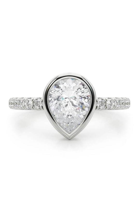 ry 14K White Gold Plated 2.24 Ct Pear Cut Moissanite Rings for Women's - Unique Bezel Setting Engagement Rings for Women's - Super Proposal Ring for Her - Mind-blowing Wedding Bands