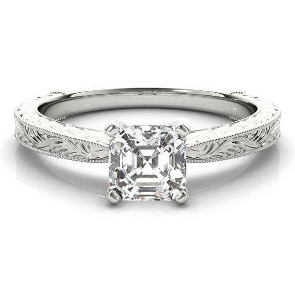 Lina Jewelry 2.02 Ct Asscher Cut Vintage Engagement Ring - Solitaire Prong Setting - Moissanite - 14K White Gold Plated - Timeless Wedding Ring for Women - Ideal Gift for Her