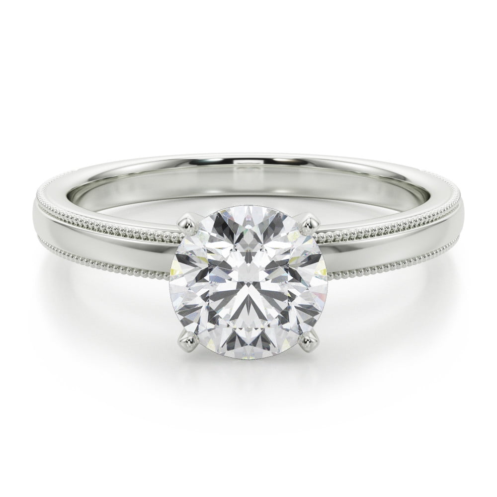 Bague De Fiançailles En Or Blanc 14k Avec Moissanite 2.25 Ct Ronde - Créateur, Taille Personnalisable