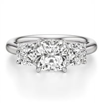 Lina Jewelry 2.02 Ct Cushion Cut Engagement Ring for Women - 14K White Gold Plated 3 Stone Trilogy Wedding Ring - Moissanite Accent Solitaire Ring for Women - Engagement Surprise Jewellery