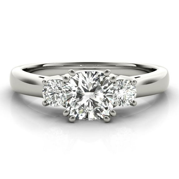 Lina Jewelry 2.02 Ct Cushion Cut Moissanite Engagement Ring - Three Moissanite Trilogy Design - 14K White Gold Plated Moissanite Ring for Women - Perfect Wedding or Engagement Ring