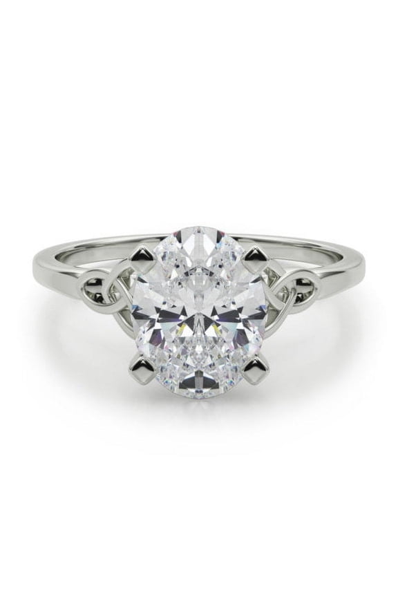 ry 2.02 Ct Excellent Oval Cut Solitaire Engagement Rings - Celtic Design with Accent Moissanite - Moissanite - 14K White Gold Plated Wedding Ring for Her Birthday Gifts